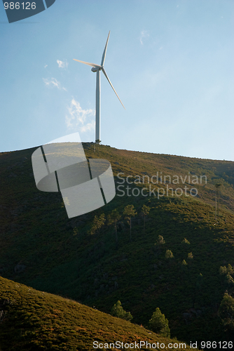 Image of Wind turbine on a hill