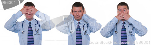Image of Doctor sees, hears, and speaks no evil