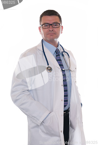 Image of Confident doctor isolated on white