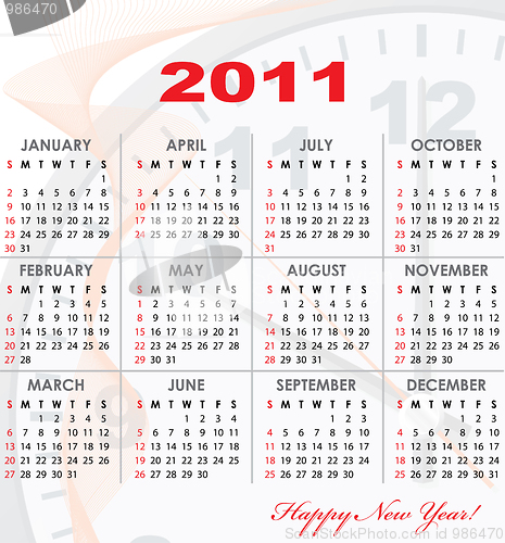 Image of Calendar grid of 2011 year