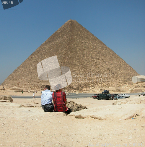 Image of Tourists at the Pyramid of Khufu at Giza in Egypt