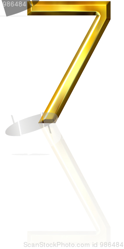 Image of 3d golden number 7 with reflection