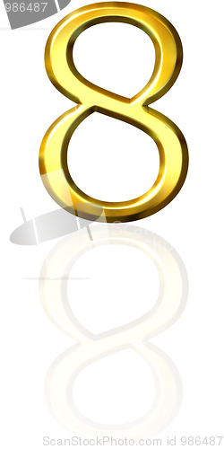 Image of 3d golden number 8 with reflection