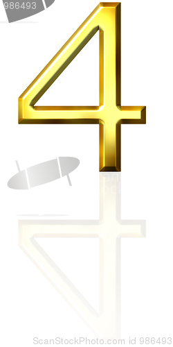 Image of 3d golden number 4 with reflection