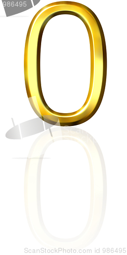 Image of 3d golden number 0 with reflection