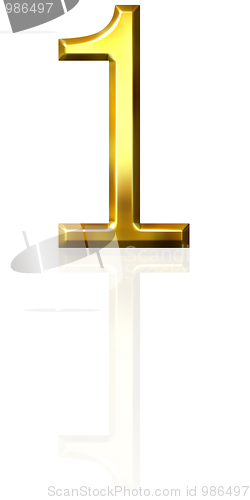 Image of 3d golden number 1 with reflection