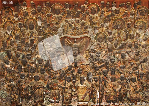Image of Wood relief of 104 deva. Mok-a Museum, Korea