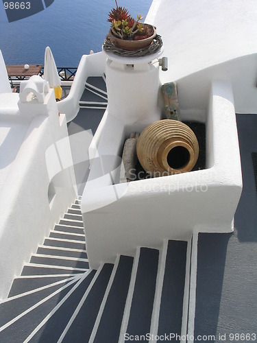 Image of Steps leading to a beautiful sea view, Santorini, Greece