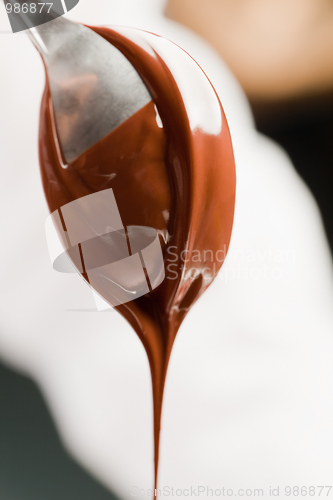 Image of spoon with liquid chocolate