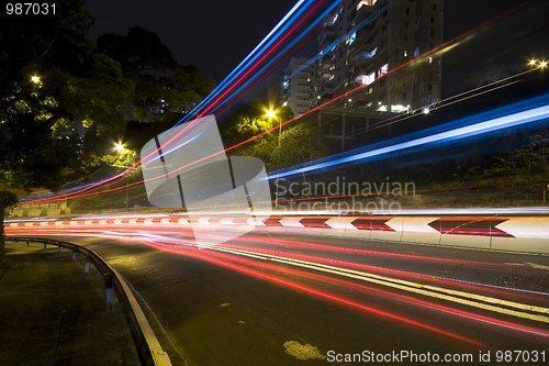 Image of traffic in city at night in hong kong