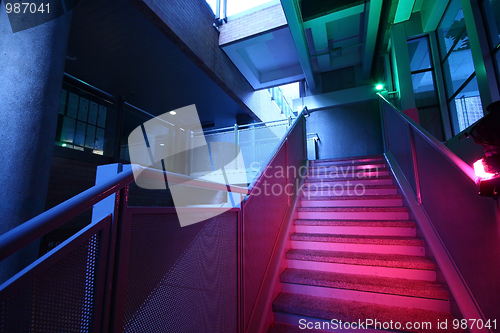 Image of Stairs with colorful lighting 