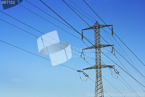 Image of Electricity. Pillar against the blue sky