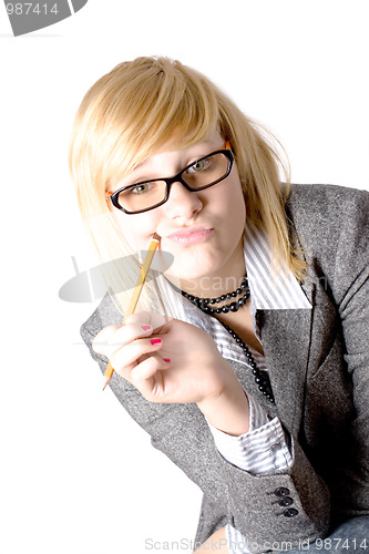 Image of businesswoman with pencil 