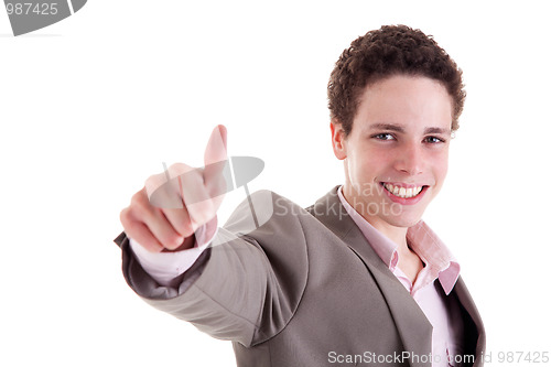 Image of young man smiling, with thumb up