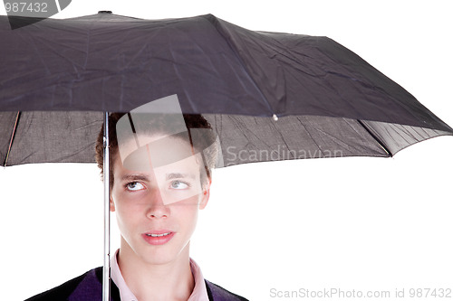 Image of Young boy with an umbrella