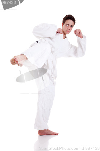 Image of kick ok martial art, isolated on a white background: - sports exercise