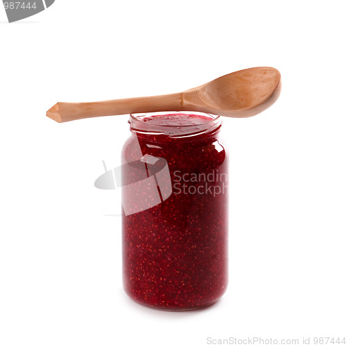 Image of jar of homemade raspberry jam 
