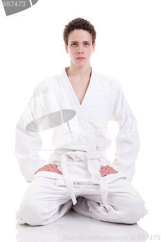 Image of judoist karate man on white 