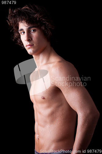 Image of a sweat  young man in topless
