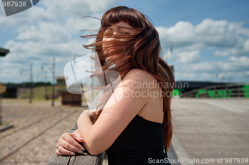 Image of Beauty girl on the old-time bridge.