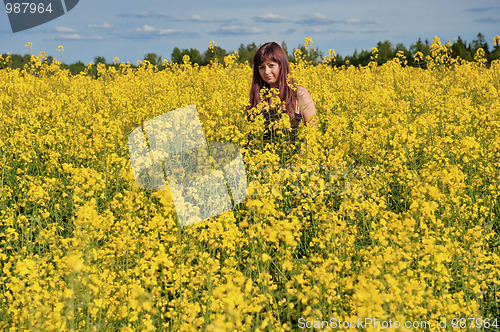 Image of Beauty girl in flower meadow.