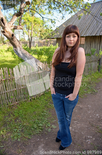 Image of Beauty girl in farmstead.