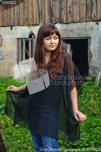 Image of Beauty girl in farmstead.