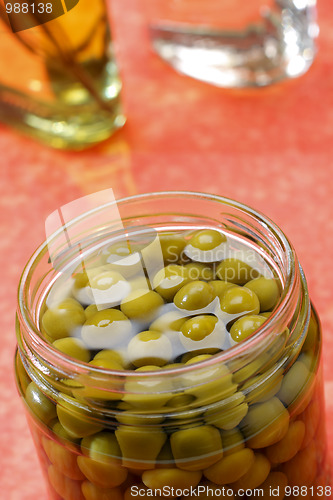 Image of Preserved green peas in jar