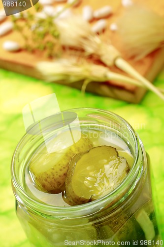 Image of Pickled sliced cucumber in jar