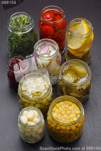 Image of Jars with various preserved food