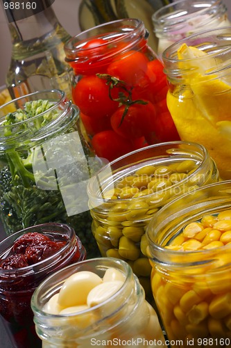 Image of Jars with various preserved food