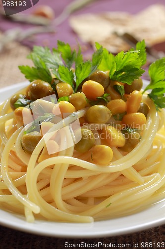 Image of Spaghetti with vegetables and parsley