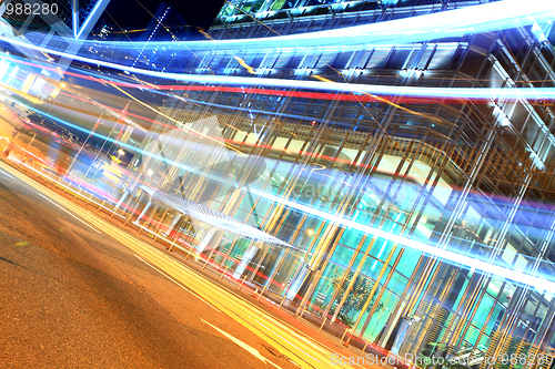 Image of Fast moving bus at night