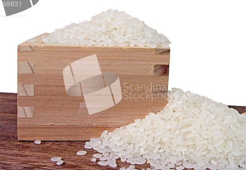 Image of Rice and wooden container