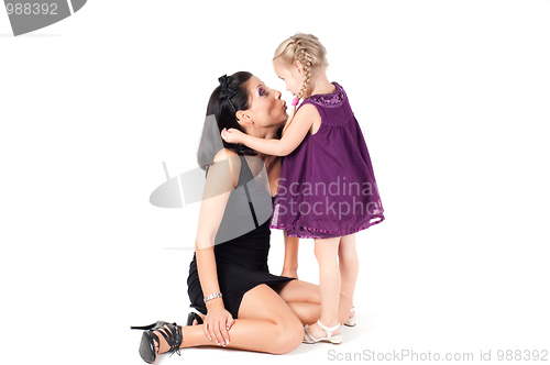 Image of Portrait of happy cheerful woman with little girl