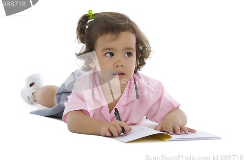 Image of cute girl writing