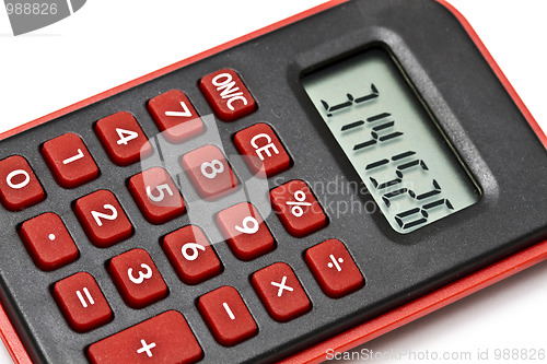 Image of MIni red calculator isolated on white 