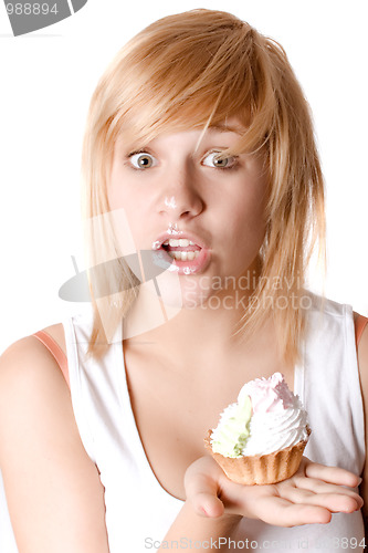 Image of young woman with cake