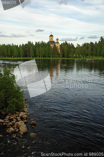 Image of Church and park of Kuhmo in the border of lake 