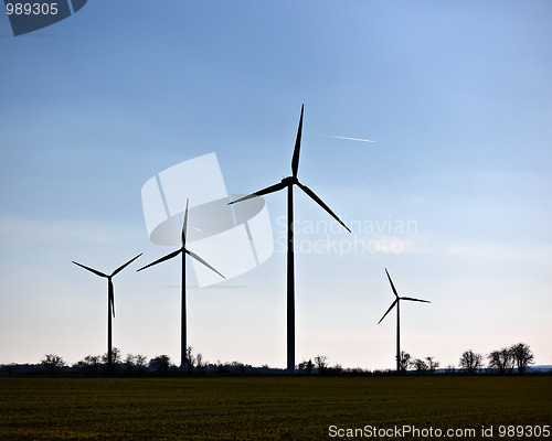 Image of Wind turbines in a rural landscape