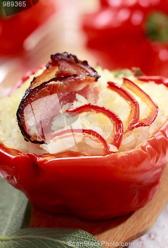 Image of Red pepper with bacon and rice stuffing