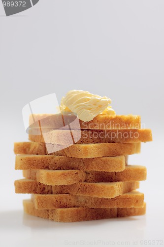 Image of Tower from toast bread slices with butter