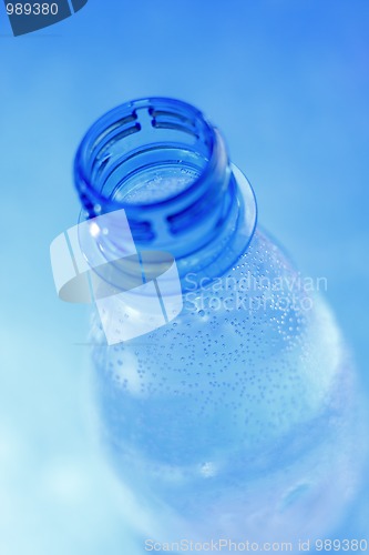 Image of Open mineral water bottle in blue