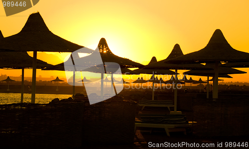 Image of sunrise on sea resort 