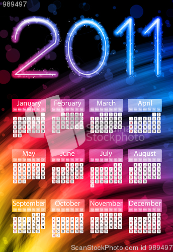 Image of Colorful 2011 Calendar on Black Background. Rainbow Colors