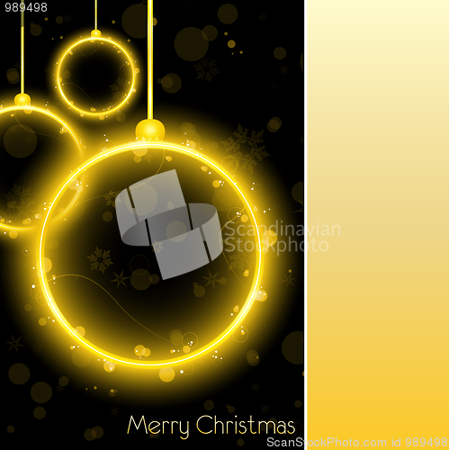 Image of Golden Neon Christmas Ball Card on Black Background