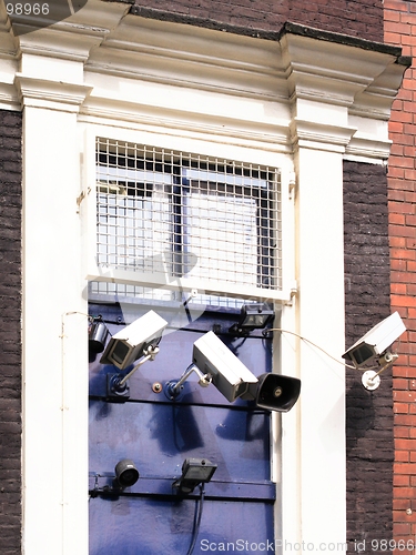 Image of security system on door of building