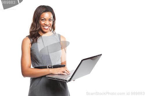 Image of Black businesswoman with laptop