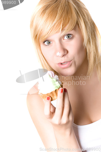 Image of young woman with cake