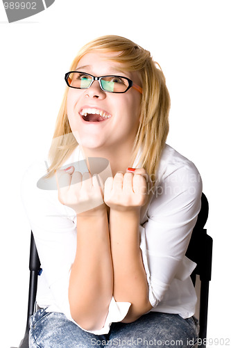 Image of happy attractive young businesswoman